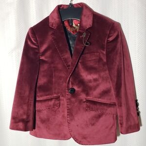 Elie Balleh Milano Italy Burgundy Velvet Toddler Blazer Jacket Elegant Sz S/2-3